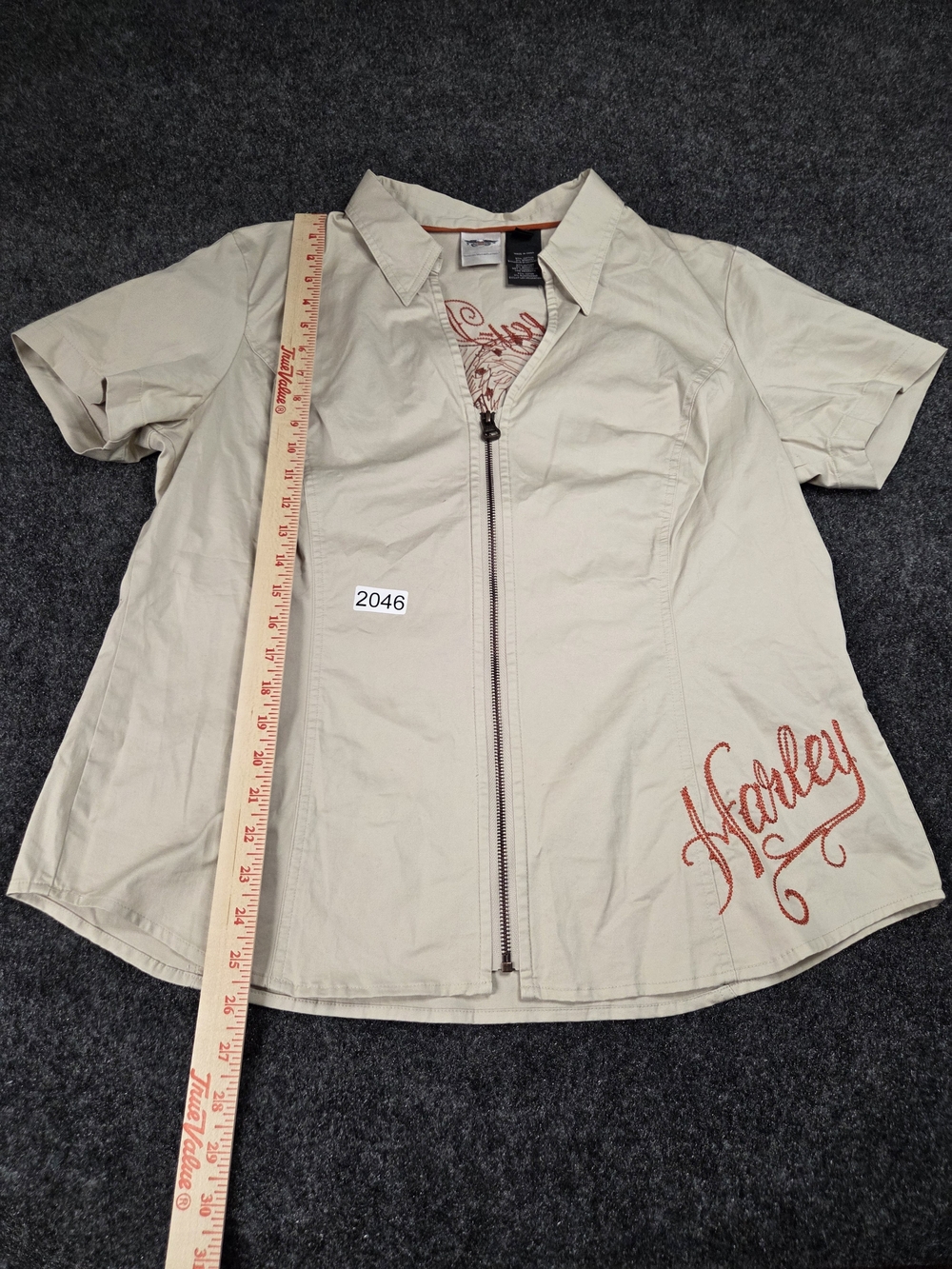 Harley Davidson Womens 2XL Shirt Eagle Feathers Embroidered Zip Front Biker
